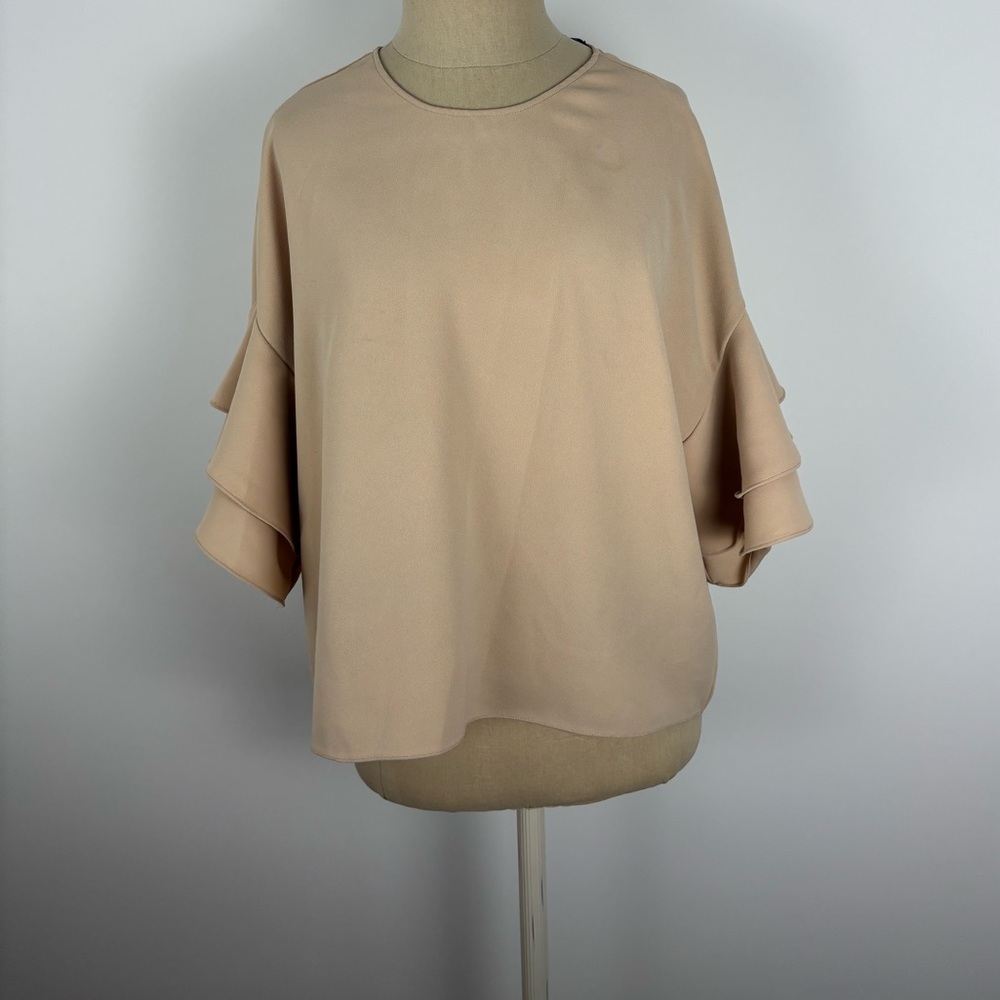 Zara Nude Blouse Ruffle Sleeve Pullover M
